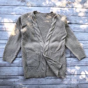 Beige cable collar waffle knit sweater cardigan